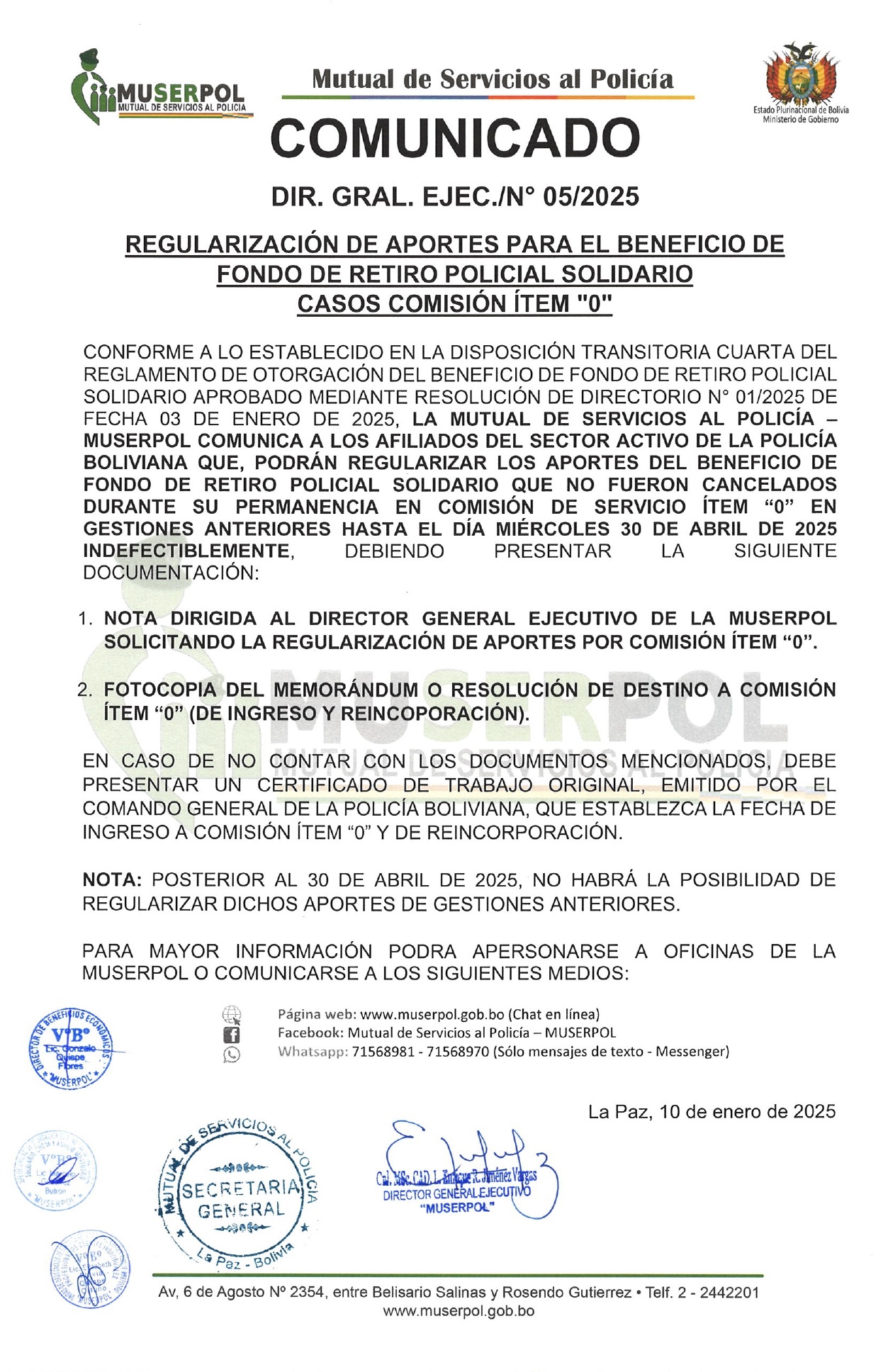REGULARIZACIÓN DE APORTES PARA EL BENEFICIO DE FONDODE RETIRO POLICIAL SOLIDARIO CASOS COMISIÓN ÍTEM 